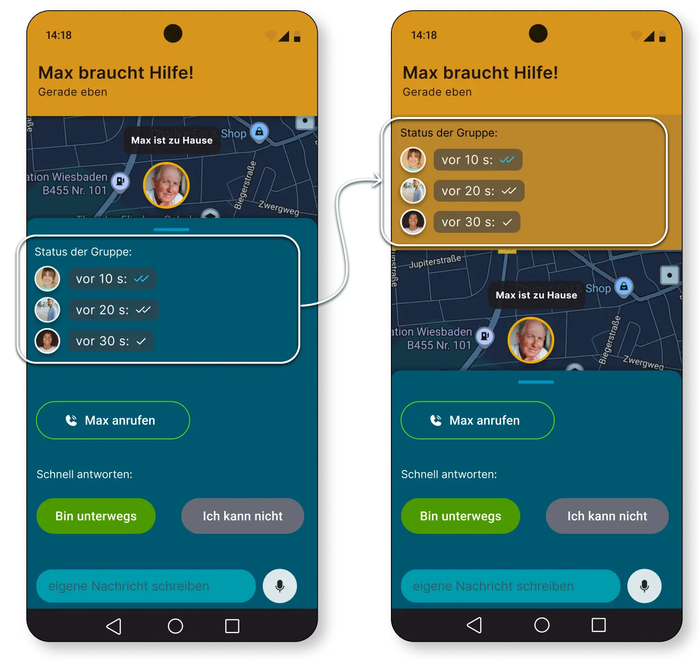 2 Screens im Vorher/Nachher-Vergleich