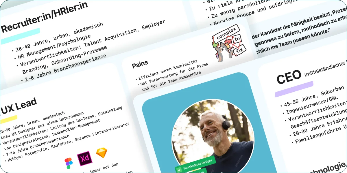 Auf dem hinteren Blatt sieht man das Card Sorting, Vorne die User Persona.