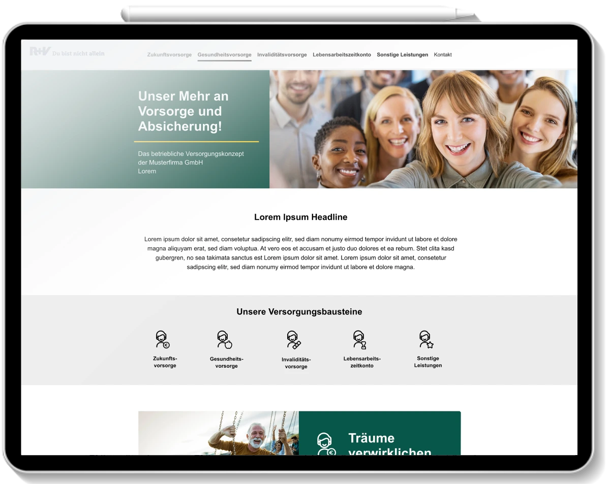 Laptop zeigt R+V WhiteLabel-Microsite